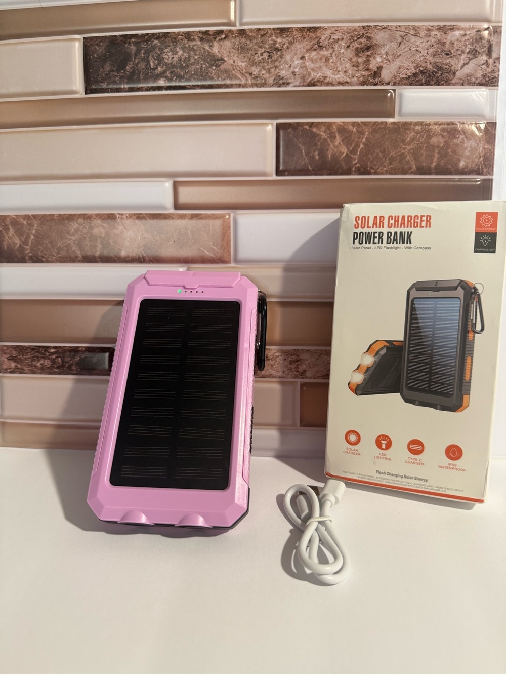20000mAh Solar Power Bank Portable Charger Dual USB LED Flashlight Compass